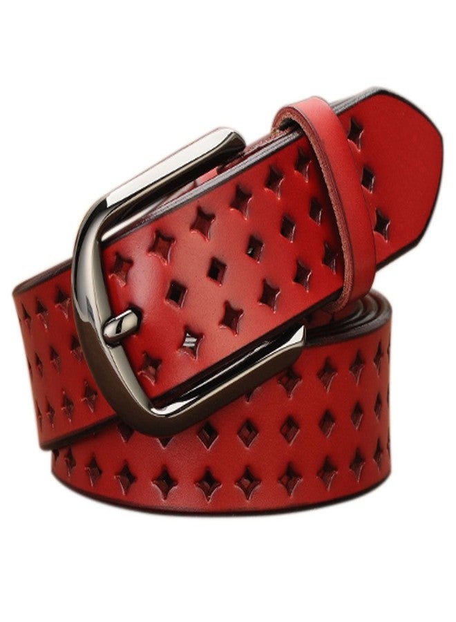 VONSELY Genuine Leather Belts for Women Hollow Out Design, Soft Leather Womens Belts with Pin Buckle, Red Leather Belt - Image 1